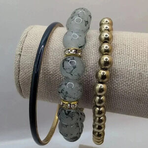 J. Crew Navy Blue and goldtone Bangle plus two Beaded Bracelets bundle